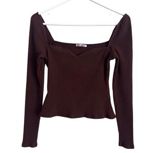 Reformation Brown Ribbed Long Sleeve Top Sweetheart Y2K Normcore Neutral Medium